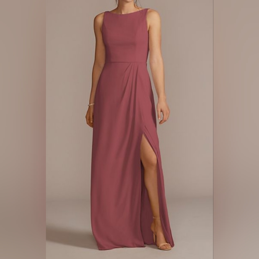 CHIFFON SLEEVELESS TIE-BACK BRIDESMAID DRESS,CHIANTI,6